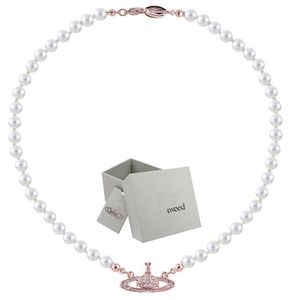 Pearl Necklace Saturn Beads Pendant Fashion Women Diamond Necklace Couple Jewelry Gift With packing box215U