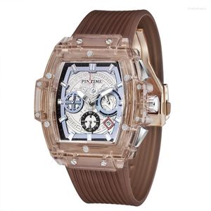 Armbandsur Pintime Sport Watch Top Brand Fashion Choronograph Quartz Watches For Men Fashon Silicone Strap Mens Wristwatch With Date