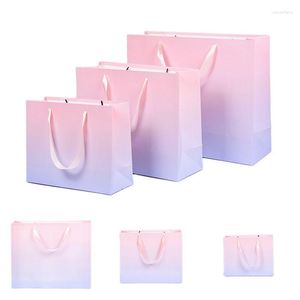 Present Wrap Ins Gradient Paper Bag 10pcs With Ribbon Handle Marmor Dog Design Year Party Shop Packing PAGS