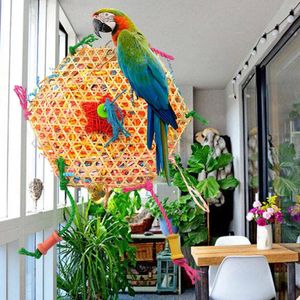 Outros suprimentos de pássaros Brinquedo de mascar artesanal pendurado corda colorida suporte interativo escovado bambu papagaio brinquedos para araras de cacatua mastigar