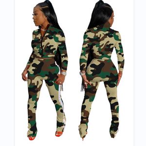 Designer Camo Tracksuits Mulheres Queda Dois Conjuntos de Peça Casual Camuflagem Outfits Jaqueta de Manga Longa e Calças Combinando Conjuntos Bulk Atacado Roupas 10171