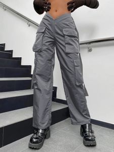 Women's Pants s Women Fashion Cargo Pants Street Vibes Tape Flap Pocket Side V Waist Solid Parachute Jogger Trousers Mujer 230927