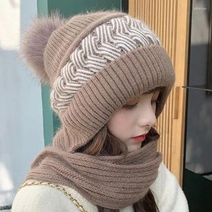 Cappelli Sciarpe Guanti Set Cappello tutto in uno Sciarpa Donna Inverno Moda Lana Autunno e tutto-abbinamento Calore Lavorato a maglia spessa