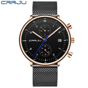 Mens Watch CRRJU Luxury Men Stainless Steel WristWatch Men's Military Full Steel Date Quartz watches relogio masculino erkek 2607