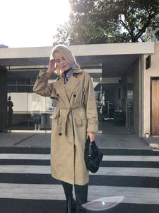 Womens Trench Coats UK Brand Fashion Fall Autumn Casual Double breasted Simple Classic Long coat with belt Chic Female windbreaker 230927
