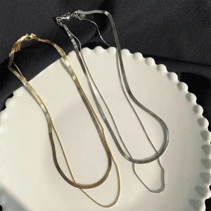 Collana a doppio strato placcata in argento con collana a vento freddo, collana semplice e versatile, nuova catena da donna con clavicola 108 ZZ