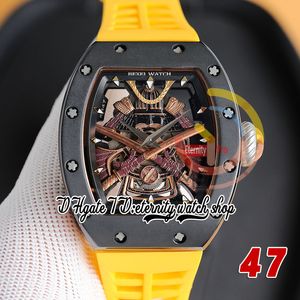 RRF 47 Versão mais recente Japão Miyota NH Automatic Mens Watch Caixa de cerâmica preta Golden Samurai Armor Dial Pulseira de borracha amarela Super versão eternidade relógios de pulso