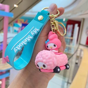 Bonito rosa coelho melodia chaveiro pingente mini carro kuromi brinquedos boneca pingente bonito chaveiro saco pingentes presentes de natal para crianças 2737