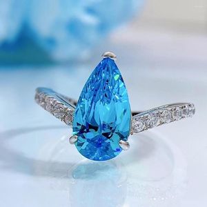 Cluster Rings 925 Silver Net Red Evening Same 7 13 Water Drop Sea Blue Treasure Pear Shaped High Carbon Diamond Engagement Female Im