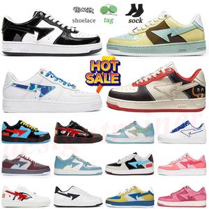 Designer casual skor bapedd sta bapestaes låg för män sneakers patent läder svart vit blå kamouflage skateboarding sport stjärna sk8 tränare låg haj svart