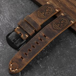 Titta på band Handgjorda första lager Cowhide Leather Watchband 20 22 23 24 26mm Brun vadderad rem för PAM111 441 Soft Mens Armband 230928