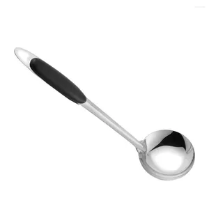 Skedar rostfritt stål Hangable Pot Soup Spoon Hushåll Lång handtag förtjockas metall för hemrestaurang (Black Spoon)