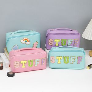 PU Cosmetic Bags Portable Stuff Letter Toiletry Bag Waterproof Multifunction Large Capacity Zipper Fashion Student Pencil Case