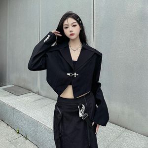 Женские костюмы UNXX, повседневный черный пиджак с зубчатыми лацканами, женский короткий пиджак 2023, осенний утягивающий топ для миниатюрных офисных женщин высокого качества