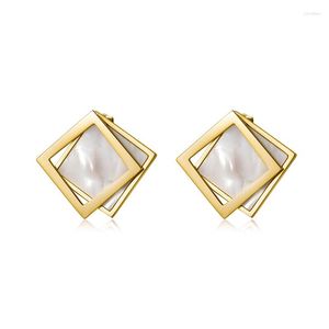 Stud Earrings South Korea Fashion Simple High Quality Geometric Square Shell Titanium Steel Gift Banquet Women Jewelry 2023