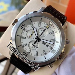 新しいAquatimer IW376801 Quartz Chronograph Mens Watch Steel Case White Dial Day Date StickマーカーBlack Rubber Watches TimeZonewat274T