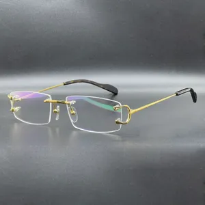 Óculos de sol de titânio puro lunette moda armações para homens e mulheres armação sem aro designer de luxo óculos de sol unissex ouro venda quente com estojo