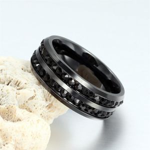 Set in acciaio al titanio con diamanti anelli moda per uomo e donna neri 8 mm misura 7-13312V