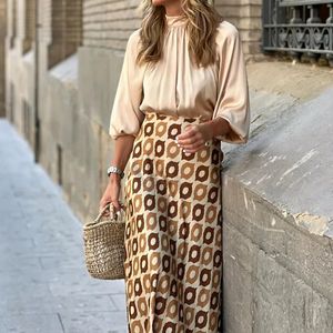 Two Piece Dress Elegant Long Skirt Large Hem Fashion Dot/Circle Print Flowing Skirt for Summer Women 230927