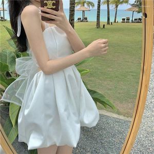 Casual Dresses White Lace Dress for Women Girl Slim Mini Korean Fashion Style Bow Tulle Short Kawaii Sweet Fairycore Fairy Core