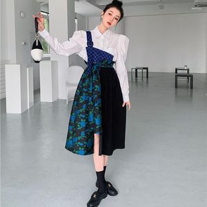 Casual Dresses Women's Suspender Dress Irregular Patchwork Skirt 2023 Spring Summer Female Print Color Block High Waist Half-body A-line