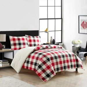 Sängkläder uppsättningar till Sherpa Comforter Set FullQueen Red Polyester Cotton Bed Sheet Set Full Bedding 230927