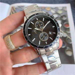 Marca relógio masculino estilo multifuncional aço inoxidável calendário quartzo relógios de pulso pequenos mostradores podem funcionar bs21197z