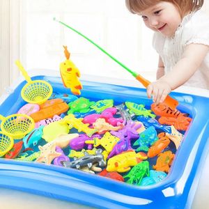 Baby Bath Toys 30/52 Pcs Magnetic Fishing Toys Plastic Fish Rod Set Kids Playing Water Game Educational Baby Toys Fish Square Gift For Kids 230928