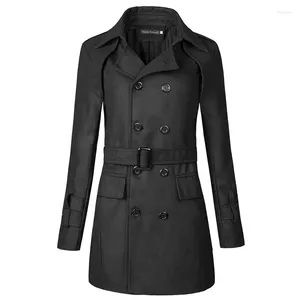 Mäns trenchrockar 2023 Höst- och vinterns lapelbälte herrarna Slim Double-Breasted Coat Mid-Length Trendy Men