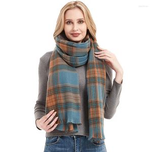 Hats Scarves Gloves Sets Korean Version 21 Autumn And Winter Retro Net Red Blue Plaid Scarf Ladies Shawl