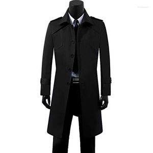 Casacos de Trench Masculinos Mens Europeu Black Belt Primavera Homem Single-breasted Casaco Longo Homens Roupas Casuais Slim Overcoat Manga 9XL