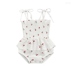 Rompers Infants Babhirghirs Sweet Romperタイプスパゲッティストラップチェリープリントフリルショートジャンプスーツ