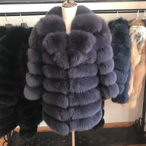 Women's Fur Faux Fur 70cm Women Warm Real Fur Coat Short Winter Fur Jacket Outerwear Natural Blue Fur Coats for Women Promotion 230927