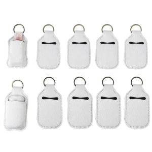 Refillable Neoprene Hand Sanitizer Holder Favor Cover Chapstick Holders With Keychain For 30ML Flip Cap Containers Travel Bottle