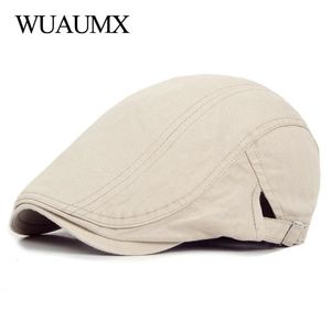 Berets Wuaumx Casual Beret Hats Men Women Solid Forward cap Washed Cotton Cap Spring Summer Flat Peaked Caps Painter Visor Adult 230927