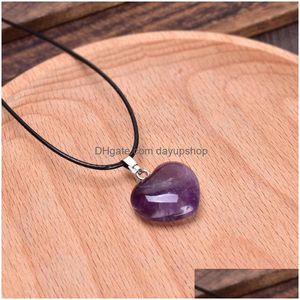 Pendant Necklaces Natural Quartz Heart Shape Amethysts Crystal Designer Women Wax Rope Collar Choker Necklace Jewelry Gift Drop Delive Dhnlx