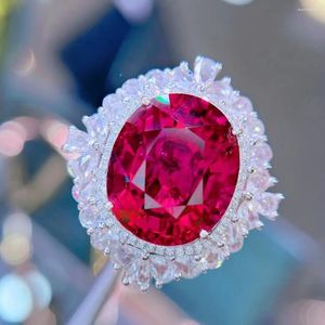 Klusterringar hn solid 18 k guld juvel naturlig röd turmalin ädelstenar 14.56ct diamanter kvinnliga för kvinnor fin ring