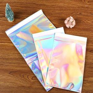 50pcs Laser Self Sealing Plastic Envelopes Mailing Storage Bags Holographic Gift Jewelry Poly Adhesive Courier Packaging Bags1273Y