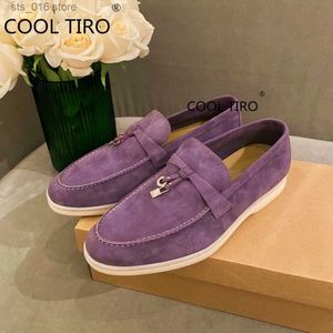 Scarpe eleganti Donna Mocassini Mocassini pigri in pelle scamosciata Scarpe da passeggio estive Chiusura in metallo poco profonda Nappa Slip On Flats Scarpe da guida viola Muli causali T230928