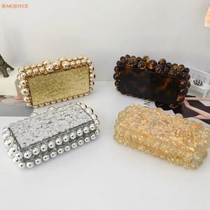 Sacos de noite Mulheres Acrílico Caixa Luxo Noite Sacos de Embreagem para Festa de Casamento Folha de Ouro Beads Bolsas Bolsas Designer de Alta Qualidade Sacos Quadrados 230927