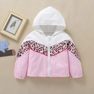 Jacken Neue Winter Frühling Herbst Kinder Kleidung Baby Mädchen Jacke Mantel Leopard Patchwork Langarm Mit Kapuze Zipper Mäntel 1-6Y 230928