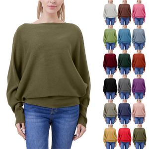 Kvinnors tröjor Knitwear A Collar Batwing Sweater Pullover Löst gängade toppar