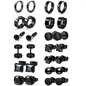 Stud Earrings 13 Pairs Stainless Steel Black Men's Women's Round Huggie Ring Pierced Set