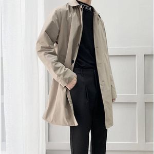 Trench da uomo stile coreano autunno cappotto maschile streetwear giacca a vento trench da uomo tinta unita bottone grande casual lungo soprabito 2023
