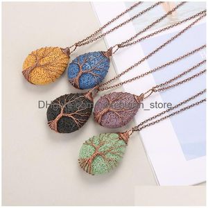 Essential Oil Tree Of Life Pattern Colorf Waterdrop Lava Stone Diffuser Necklace Aromatherapy Rock Jewelry Drop Delivery Health Beau Dhjg8