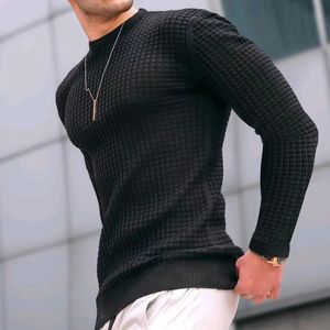 Men's Sweaters Fashion Men's Casual Long sleeve Slim Fit Basic Knitted Sweater Pullover Male Round Collar Autumn Winter Tops Cotton T-shirt 230927