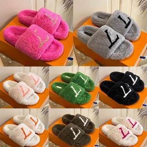 Designer Slides Mulheres Chinelos de Pele Paseo Comfort Lady House Fluffy Chinelos Sandálias Sliders Plataforma de Pelúcia Flats Sola de Borracha Furry Fluffy Luxo Casual Mulas