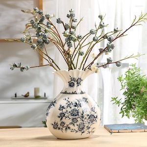 Wazony Kreatywny wazon ceramiczny chiński retro niebieski i biały porcelanowy dom domowy dekoracja salonu Kwiatowa