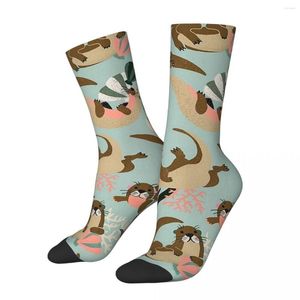 Herrstrumpor Crazy Sock for Men Otter Collection Mint Palette Hip Hop Vintage Ocean Mönster Sömlös tryckt pojkar Crew