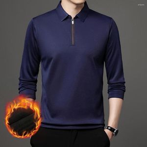 Erkek Tişörtler Erkekler Sonbahar İlkbahar Gömlek En İyi Formal İş Tarzı Lapel Saten Uzun Kollu Kazak Fermuar Boyun Yama Cep Ofisi T-Shirt